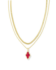 Abbie Gold Pave Frame Multi Strand Necklace in Cranberry Illusion