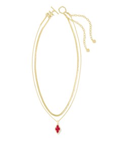 Abbie Gold Pave Frame Multi Strand Necklace in Cranberry Illusion