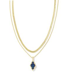 Abbie Gold Pave Frame Multi Strand Necklace in Navy Abalone