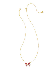 Blair Gold Bow Small Short Pendant Necklace in Bright Red Drusy