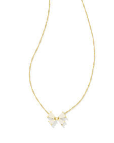 Blair Gold Bow Small Short Pendant Necklace in Iridescent Drusy