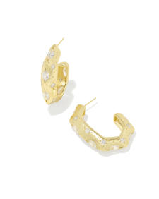 Holland Gold Hoop Earrings in White CZ