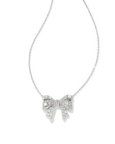 Krista Silver Bow Short Pendant Necklace in White Mix