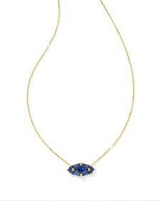 Lindy Rae Elisa Gold Short Pendant Necklace in Blue Crystal