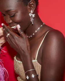 Abbie Silver Pave Frame Cuff Bracelet in Ivory Mother-of-Pearl