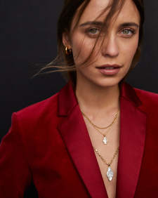 Abbie Gold Pave Frame Multi Strand Necklace in Ivory Mother-of-Pearl