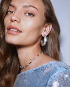 Holland Vintage Silver Hoop Earrings in White CZ