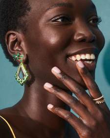 Krista Gold Statement Earrings in Green Mix