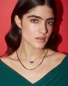 Lindy Rae Elisa Gold Short Pendant Necklace in Blue Crystal