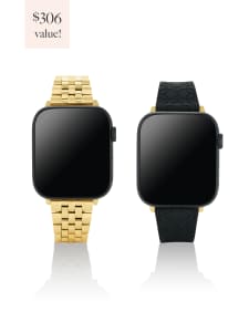 Alex 5 Link and Silicone Watch Band Set in Gold Mix and Black Silicone