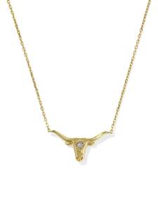 Diamond Accent 14k Yellow Gold Longhorn Necklace in White Diamond