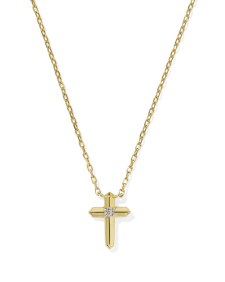 Tiny Cross 14k Yellow Gold Pendant Necklace in White Diamond