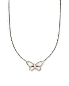 Dolly Parton x Kendra Scott Vintage Silver Butterfly Short Pendant Necklace in Ivory Mother-of-Pearl