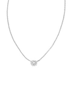Tiny Flower 14k White Gold Pendant Necklace in White Diamond