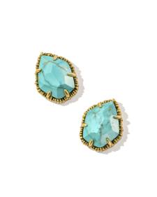 Tessa Vintage Gold Statement Stud Earrings in Variegated Turquoise Magnesite