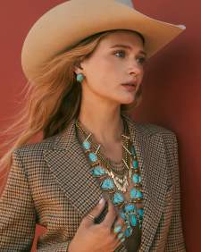 Tessa Vintage Gold Statement Stud Earrings in Variegated Turquoise Magnesite