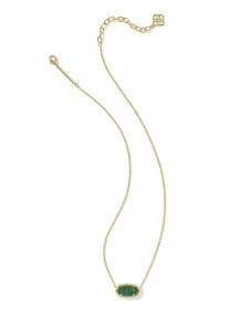 Elisa Gold Short Pendant Necklace in Emerald Drusy