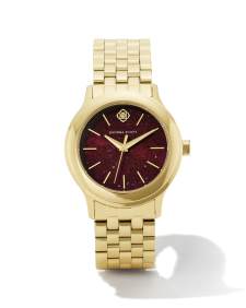 Alex Gold Tone Stainless Steel 35mm Watch in Burgundy Quartz
