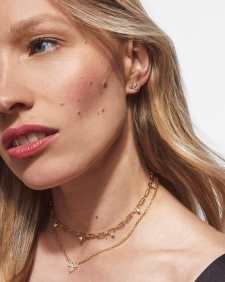 Cecelia Gold Crystal Chain Necklace in White CZ