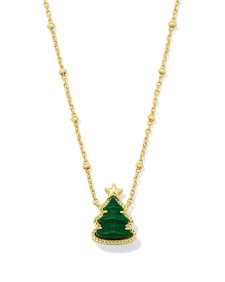 Holiday Tree Gold Short Pendant Necklace  