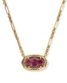 Elisa Vintage Gold Etch Frame Short Pendant Necklace