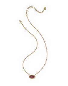 Elisa Vintage Gold Etch Frame Short Pendant Necklace