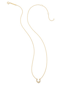 Noble 14k Yellow Gold Horseshoe Short Pendant Necklace in White Diamond