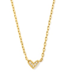 Tiny Ari Heart 18k Gold Vermeil Diamond Pendant Necklace in White Diamond