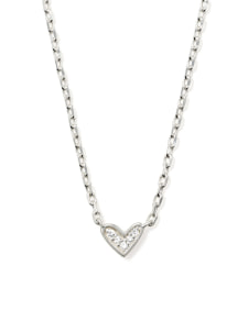 Tiny Ari Heart Sterling Silver Diamond Pendant Necklace in White Diamond