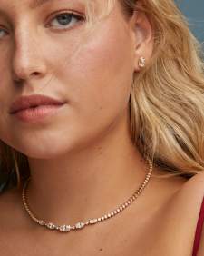 8.66 ct Lab Grown White Diamond Custom Elisa Tennis 14k Yellow Gold Necklace