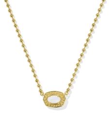 Emilie Gold Beaded Frame Short Pendant Necklace in White Mother-of-Pearl