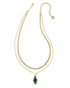Evelyn Gold Multi Strand Necklace in Dark Green Mother-of-Pearl