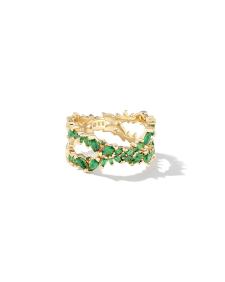 Rosalie Gold Double Band Ring in Green Crystal