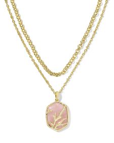 Daphne Gold Coral Frame Multi Strand Necklace in Rose Quartz