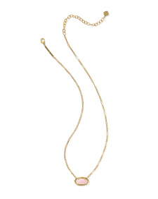 Elisa Vintage Gold Etch Frame Short Pendant Necklace in Rose Quartz