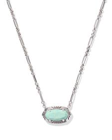 Elisa Vintage Silver Etch Frame Short Pendant Necklace in Sea Green Chrysocolla