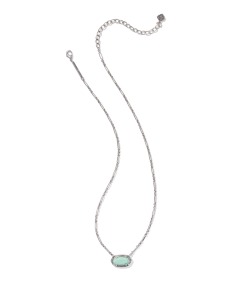Elisa Vintage Silver Etch Frame Short Pendant Necklace in Sea Green Chrysocolla