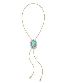 Flynn Vintage Gold Bolo Necklace in Teal Pink Mix