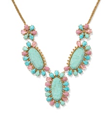Flynn Vintage Gold Statement Necklace in Teal Pink Mix