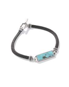 Maverick Oxidized Sterling Silver Stone Leather Bracelet in Turquoise and Brown Leather