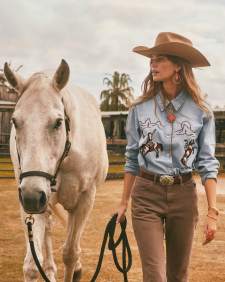 Flynn Vintage Gold Bolo Necklace in Bronze Veined Red Magnesite