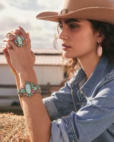 Flynn Vintage Gold Cocktail Ring in Teal Pink Mix