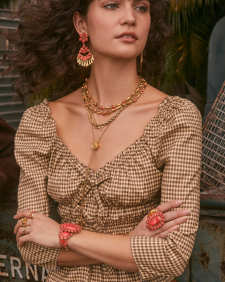 Flynn Vintage Gold Statement Earrings in Bronze Veined Red Magnesite