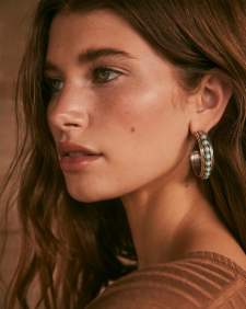 Ida Vintage Silver Hoop Earrings in Sea Green Chrysocolla