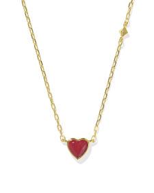 Enamel 18k Gold Vermeil Heart Pendant Necklace in Red Enamel