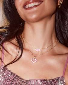 Ashton Gold Heart Short Pendant Necklace in Blush Ivory Mother-of-Pearl