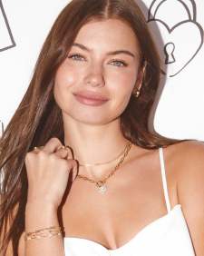 Ari Heart Gold Enamel Frame Link and Chain Necklace in Ivory Mother-of-Pearl