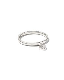 Pave Heart Padlock 14k White Gold Band Ring in White Diamond