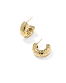 Bold Etched 18k Yellow Gold Vermeil Huggie Earrings  