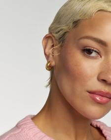 Bold Etched 18k Yellow Gold Vermeil Huggie Earrings  